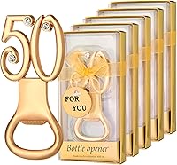 Vista 9 de 50 recuerdos dorados de fiesta de cumpleaños 60 con diamantes de imitación, perfectos para invitados, 60 abridores de botellas de cerveza, recuerdos