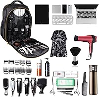 Vista 6 de Suministros de Barbería Mochila de Cortacabellos para Barbero, con 1 PZA Capa de Barbero & Cepillo de Barbero, Gran Capacidad, Cremallera de Cobre
