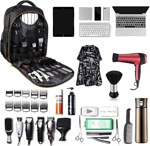 Miniatura 6 de Barber Supplies - Mochila de peluquero para peluquero, con 1 capa de barbero y cepillo de barbero, gran capacidad, cremallera de cobre puro, a