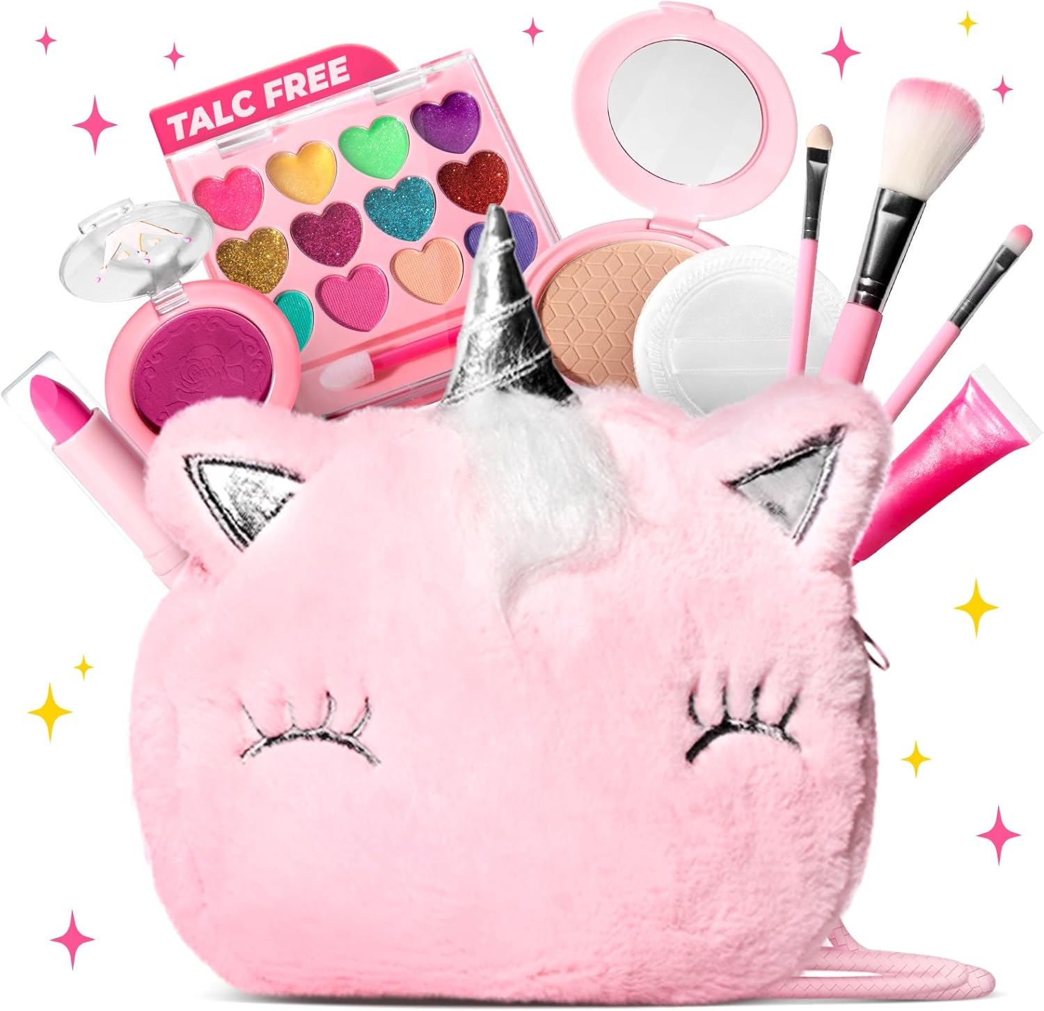 ULOVEME Mica-Based Kids Makeup, Talc Free Real Makeup Kit for Girls with Fluffy Purse - Hypoallergenic Makeup for Sensitive Skin Kids - Non Toxic & Washable - Gift for 5 -8 Years Old Girls Birthday