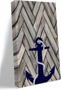 NuYeBiofx Nautical Dark Blue Navy Anchor Canvas Wall Art Prints,40"x20" Framed Picture Artwork Retro Wooden Board Printed Canvas Oil Painting for Living Room Bedroom Office,Ready to Hang