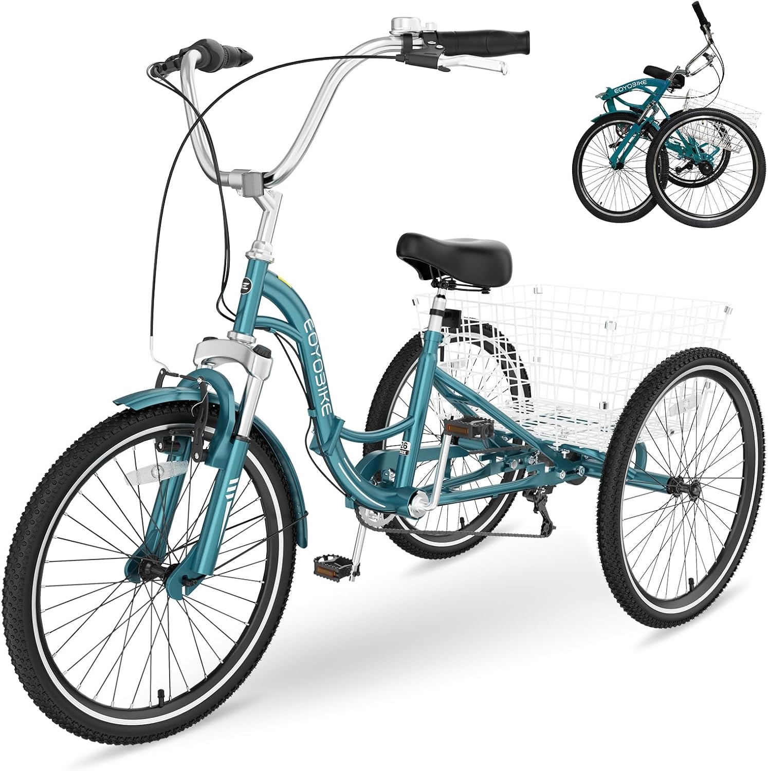 NAIZEA Folding Adult Tricycle - 7 Speed 20/24/26 Inch Folding Tricycle for Adult, 3 Wheel Bike, Foldable Trike with Large Basket/Low-Step Through for Men Women Senior