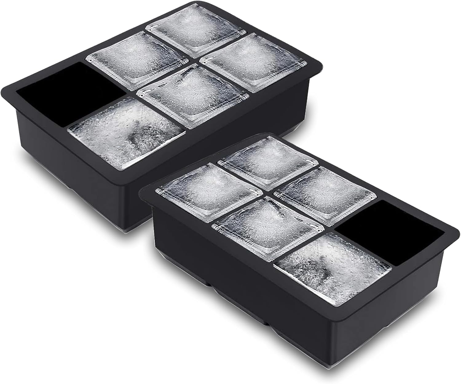Indorise Large Silicone Ice Cube Tray (2-Pack), Easy Release 2" Big Ice Cubes - Cocktail, Whiskey Ice Cubes Mold - Ice Trays for Freezer - Stackable Silicone Ice Tray - Black