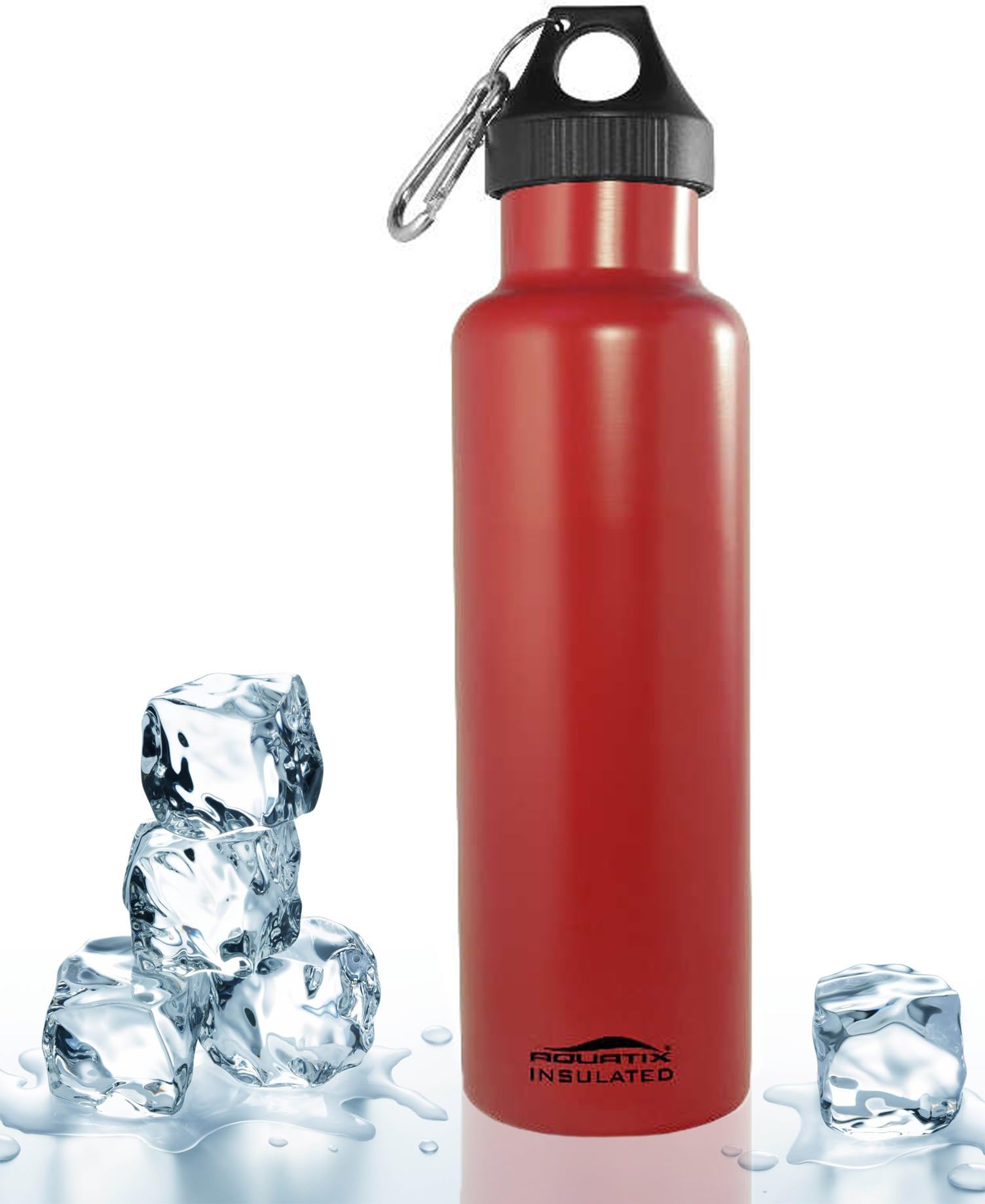 Aquatix Bottles Red 21 ounce Double Wall Vacuum Insulated Thermal Bottle Sports Gym Exercise Fitness Soccer Camping Water Bottles Keeps Your Water Cold for 24 Hours and Hot for 12 Hours Does Not Sweat