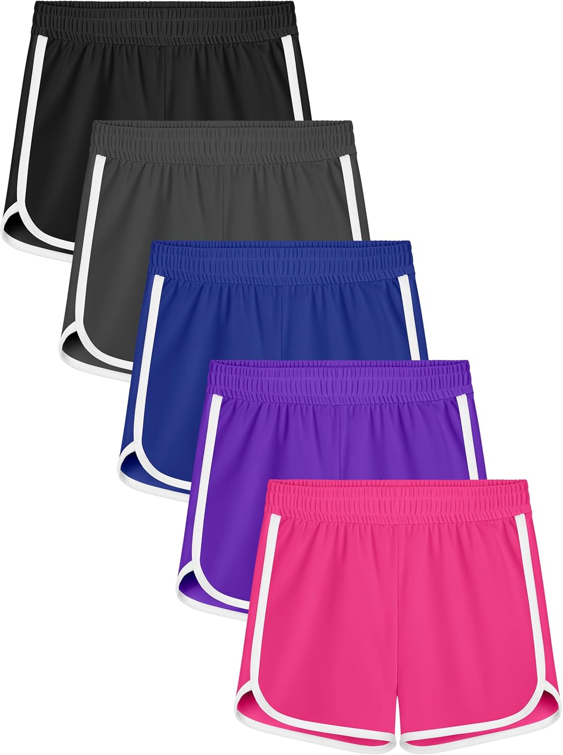 Resinta 5 Packs Girls Athletic Shorts Toddler Soccer Sports Shorts Kids Quick Dry Gym Running Short