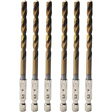 6Pcs 5.5mm/0.22Inch Dia Hex Shank Drill Bits, Titanium Coated Bearing Steel Twist Impact Drill Bit Set with Quick Change Design for Metal, Steel, Aluminum, Wood, and Plastic