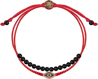 KARMA AND LUCK - Brave Gaze - Men's Real Matte Onyx/ Jade Stone Bronze Brass Evil Eye Charm Red String Adjustable Drawstring Closure Bracelet Handmade with Love in Bali