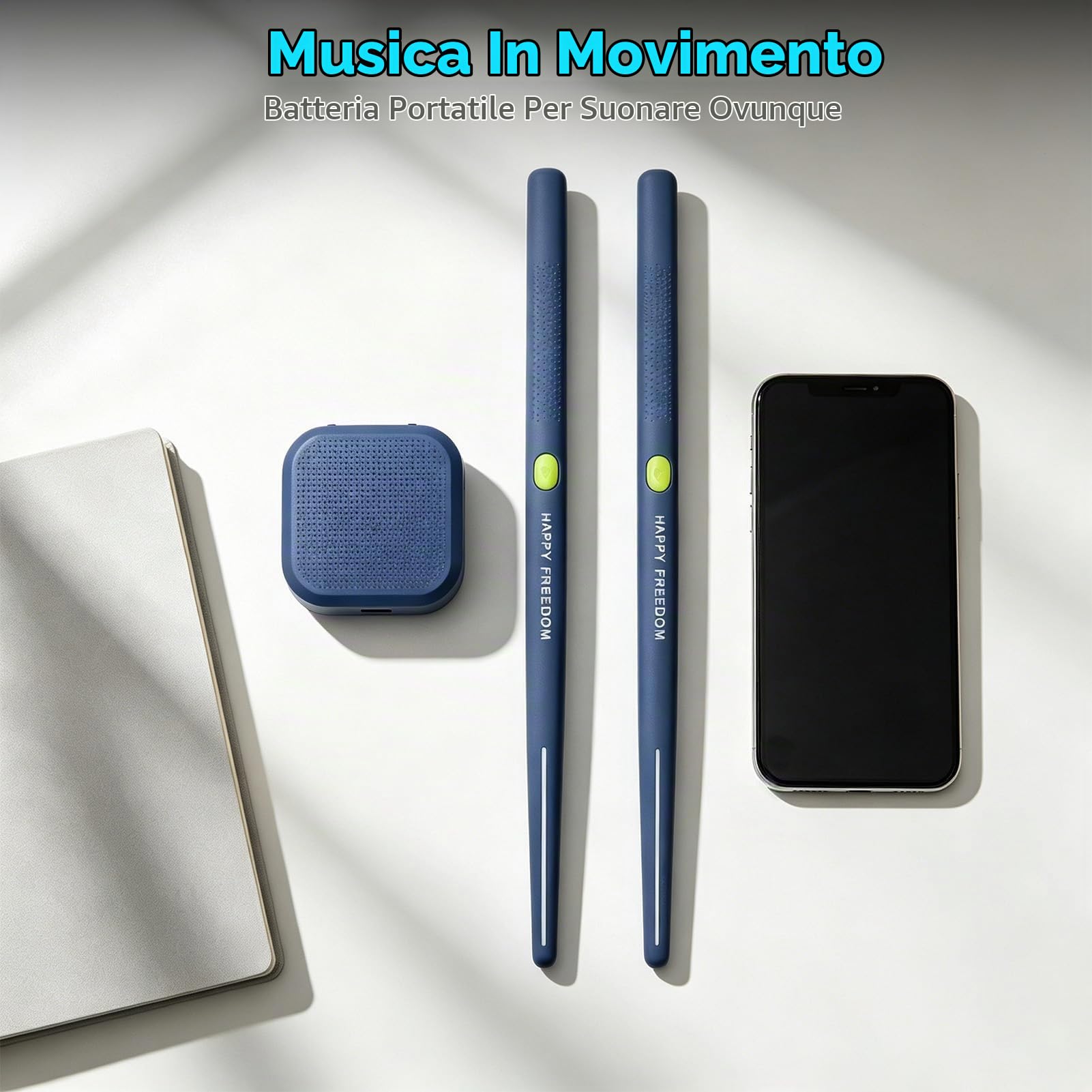 Set di batteria ad aria elettrica 3D, kit di batteria ad aria portatile con rilevamento del movimento Bacchette Bluetooth Bacchette digitali con 8 suoni per adulti e bambini