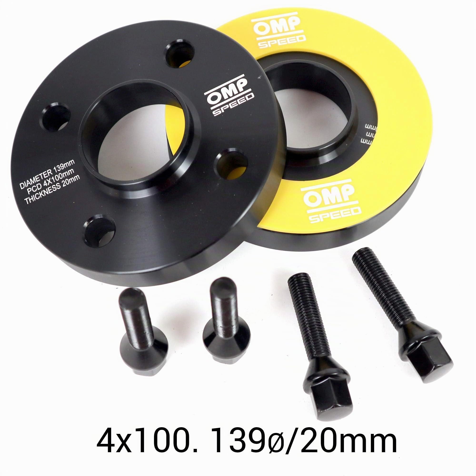 OMP Speed Satz von 2 Spurverbreiterungen Doppelzentriert Stärke: 20mm PCD: 4x100 CB: 57.1 OD: 139 Schrauben x8 M12x1.5 Kegel Schwarz Aluminium - OMPS08112001