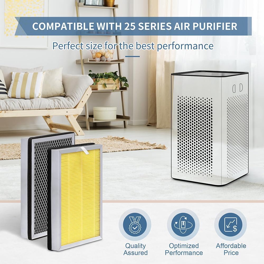 Pet Care MA Series 25 Replacement Filter compatible with MA Series 25 Air Pur-ifier, 3-in-1 Composite Filter with Upgrade Activated Carbon, H13 True HEPA and Pre-filter, Pack of 8
