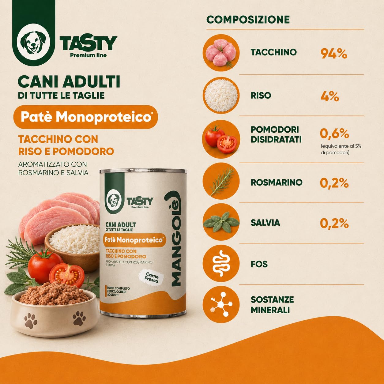 Dog Patè Monoproteico Tacchino con Riso e Pomodoro 400 g Alimento Umido Completo per Cani Adulti Aromatizzato con Rosmarino e Salvia (36 Pezzi)