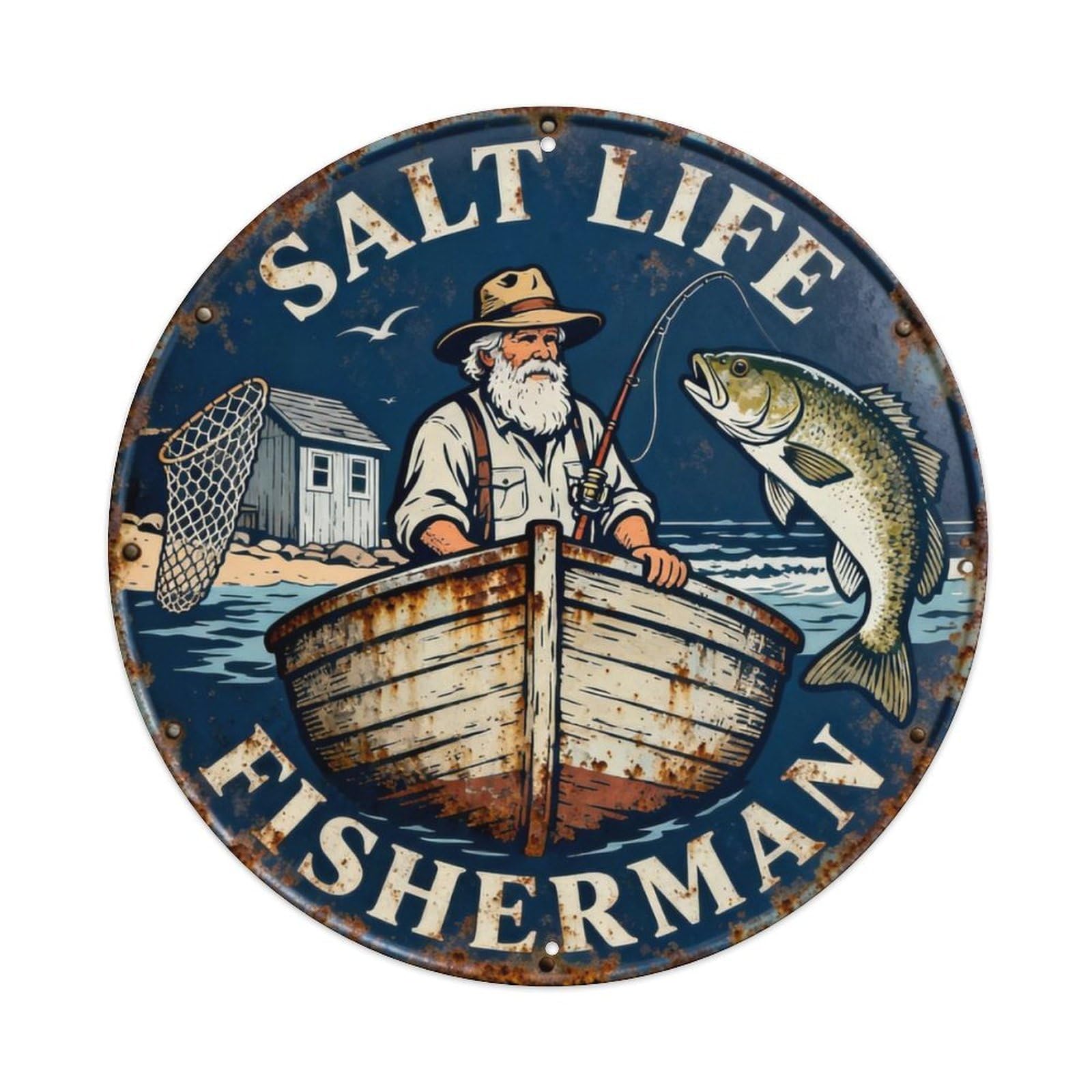 SALT LIFE FISHERMAN Metal Tin Sign Plaque