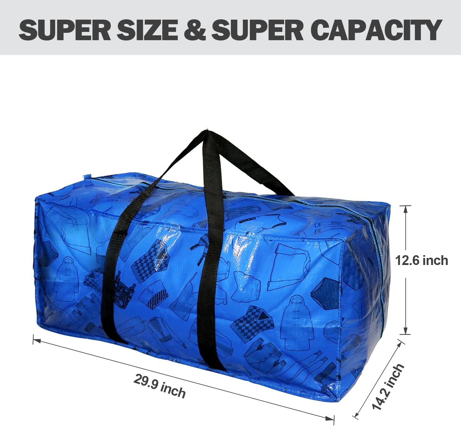 QHSWEET 4 Packs Over-sized Storage Totes Moving Bags Load Capacity up to 85L 60 Pounds for Travelling Moving Camping Christmas Decorations Storage Compatible with IKEA Frakta Cart