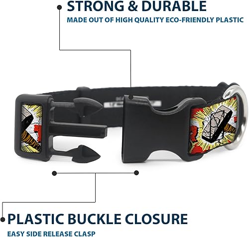 Miniatura 4 de Buckle-Down Collar de perro Clip de plástico Thor Hammer Rojo Amarillo Blanco 11 a 17 pulgadas 1.0 pulgadas de ancho, PC-WTH005-M
