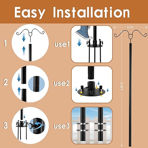 Miniatura 7 de Paquete de 4 postes de luz, postes de 8.5 pies para tiras de luces al aire libre -3 en 1, estacas largas y sólidas, con postes y placas gruesas,