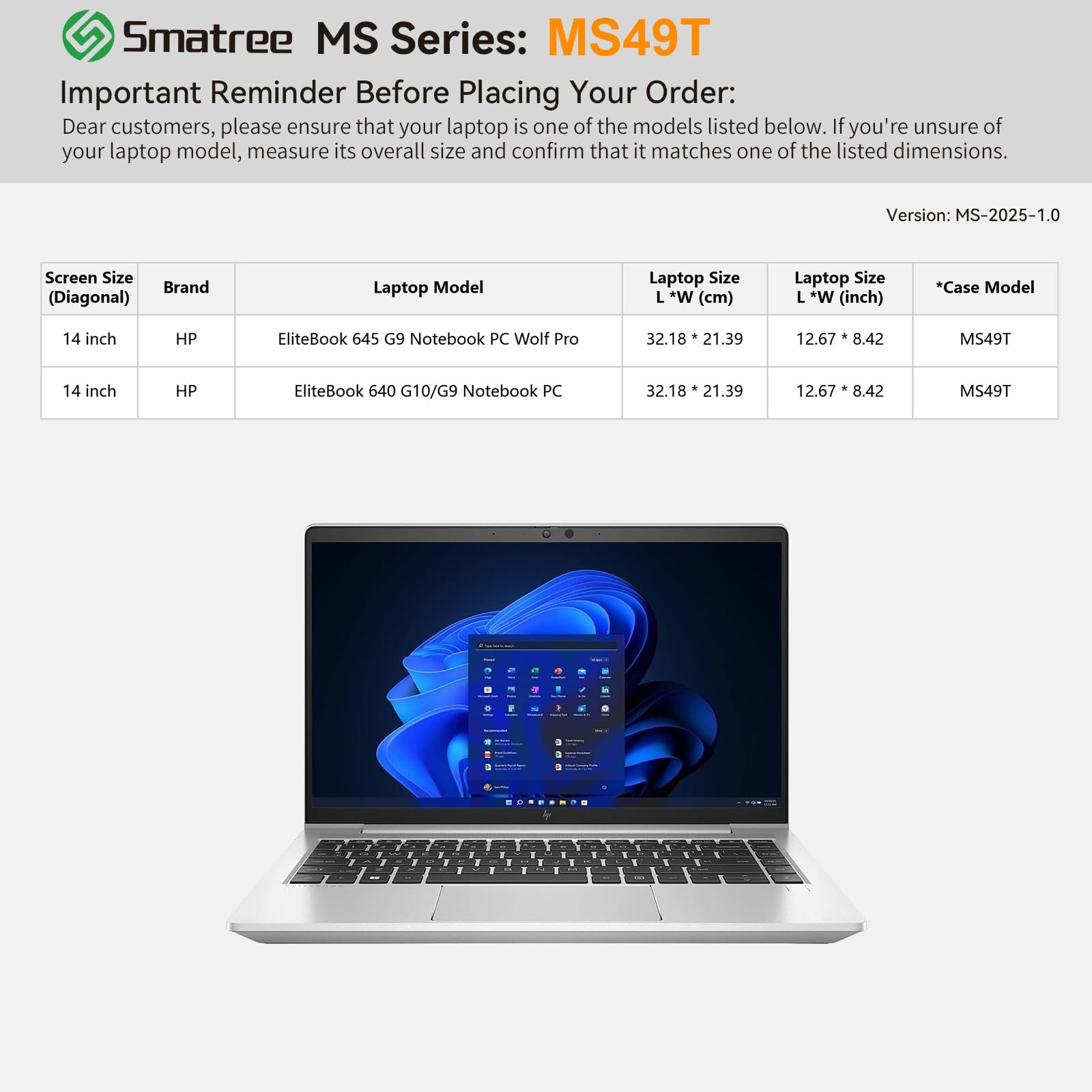 Smatree MS49T custodia rigida in EVA con supporto per 14 pollici HP EliteBook 645/640 G10/G9 Notebook PC, idrorepellente e antiurto portatile borsa, bianco