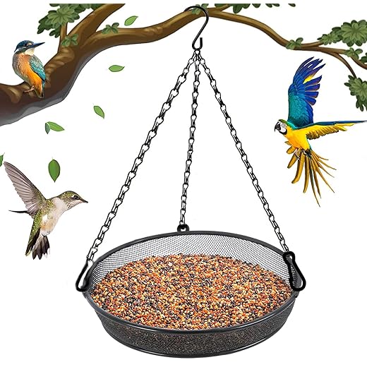 Hanging Bird Feeder, Birdfeeder Hanging for Garden Yard Outside Hanging Bird Feeder Tray - Metal Mesh Platform Feeders for Birds Outside Outdoors Hanging for Attracting Birds - Original