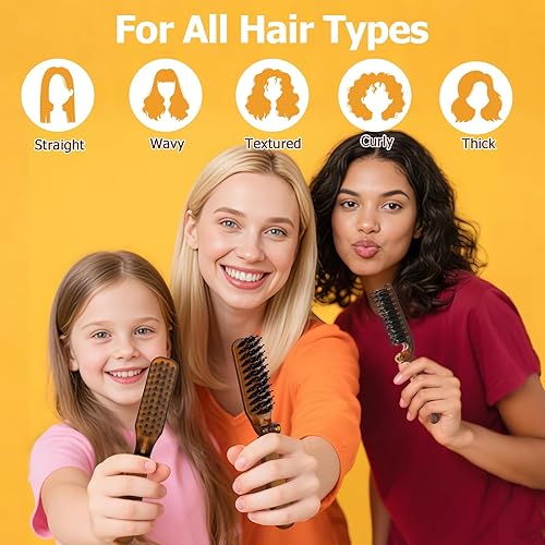 Miniatura 2 de Cepillos de pelo para mujer, mini cepillo plegable de cerdas de jabalí de viaje, cepillo de pelo pequeño para todo tipo de cabello, cepillo de pelo