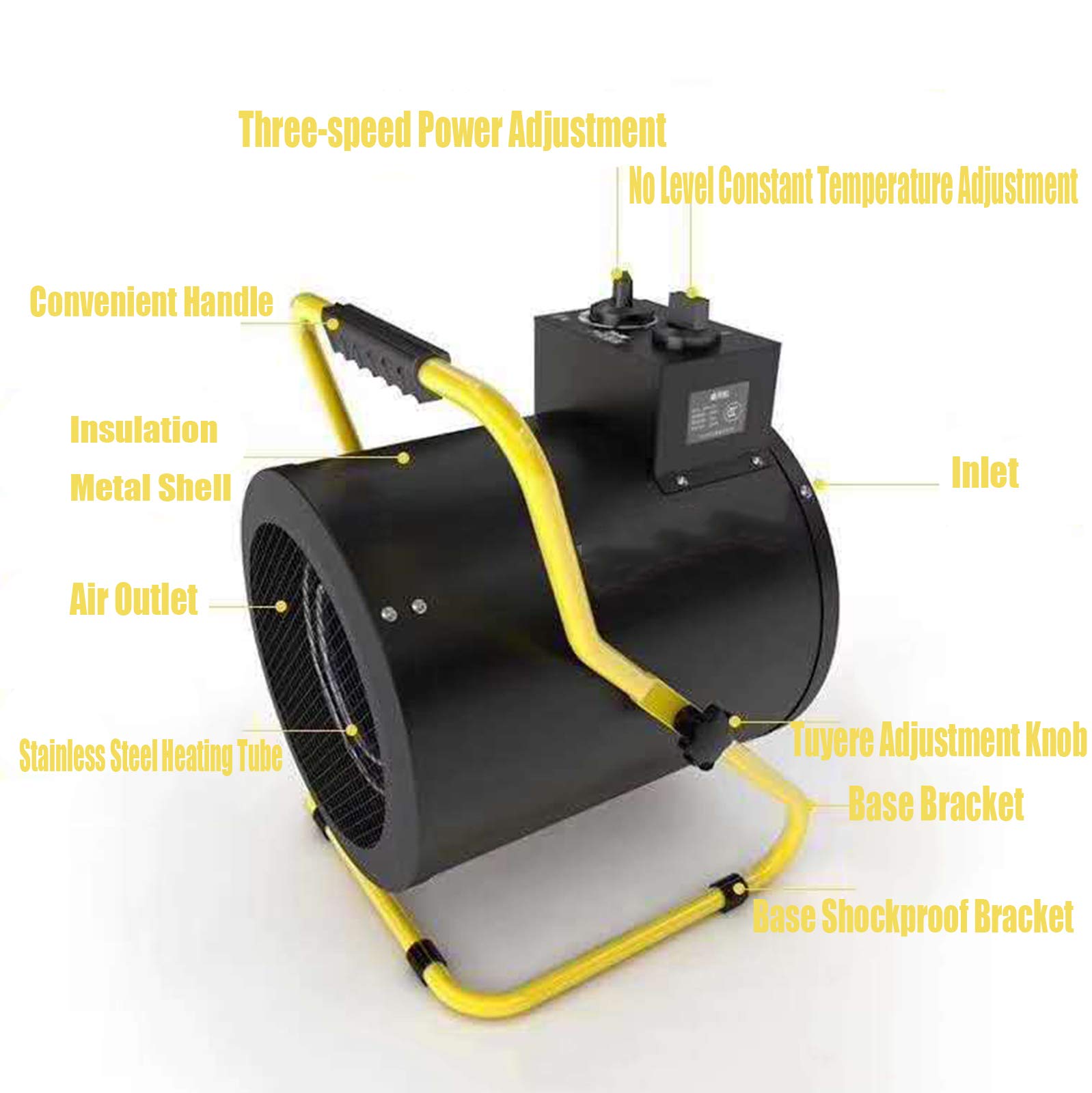 Calentador De Espacio Industrial, con Termostato Ajustable Impermeable, Protección contra Sobrecalentamiento, Calentador De Patio Portátil, para Invernadero, Taller, Garaje,5000w