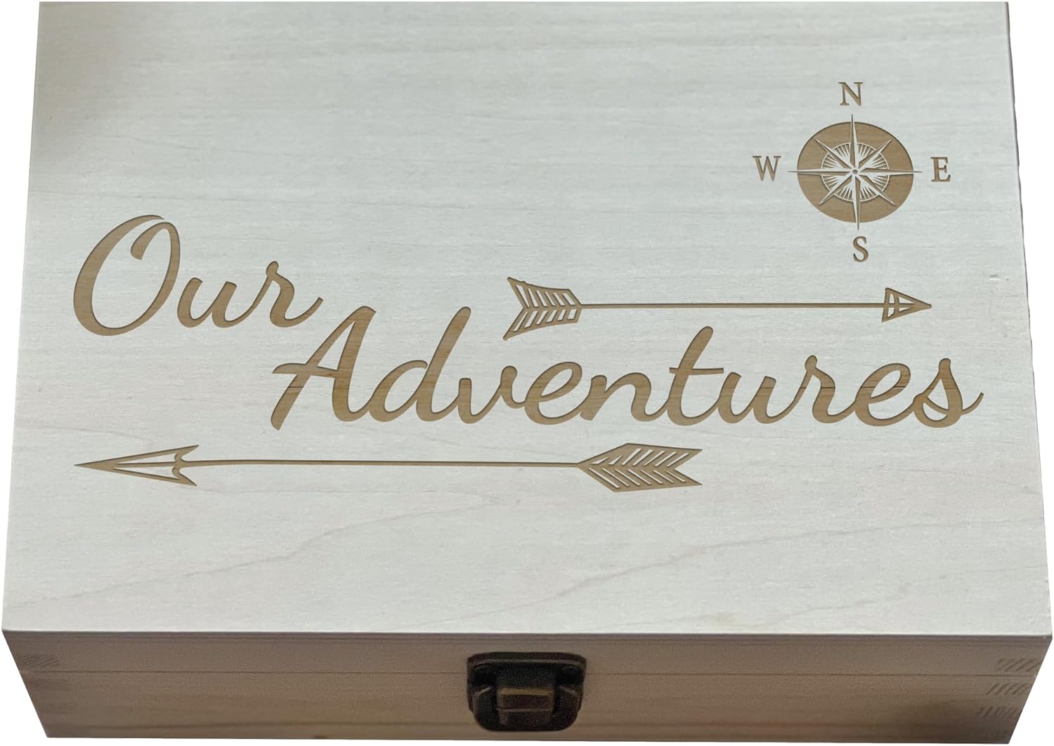 Our Adventures Wooden Keepsake Box - 8.5x6x3 Inch Natural Color Memory Box, Perfect 5th, Unique Travel-Themed Gift Idea, Durable Handcrafted Wood, Ideal for Couples, Christmas Box
