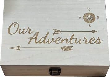 Our Adventures Wooden Keepsake Box - 8.5x6x3 Inch Natural Color Memory Box, Perfect 5th, Unique Travel-Themed Gift Idea, Durable Handcrafted Wood, Ideal for Couples, Christmas Box