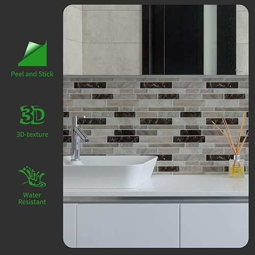 Miniatura 2 de WOWSTAR Azulejos de 10 hojas para salpicaduras de cocina, azulejos para pared de cocina (marrón claro)