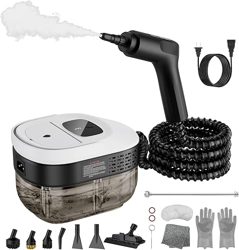 Miniatura 7 de Limpiador de vapor de mano para el hogar, vapor de alta presión de 2500 W, calentamiento rápido de 15 segundos, tanque de 1.6 L, limpiador de vapor