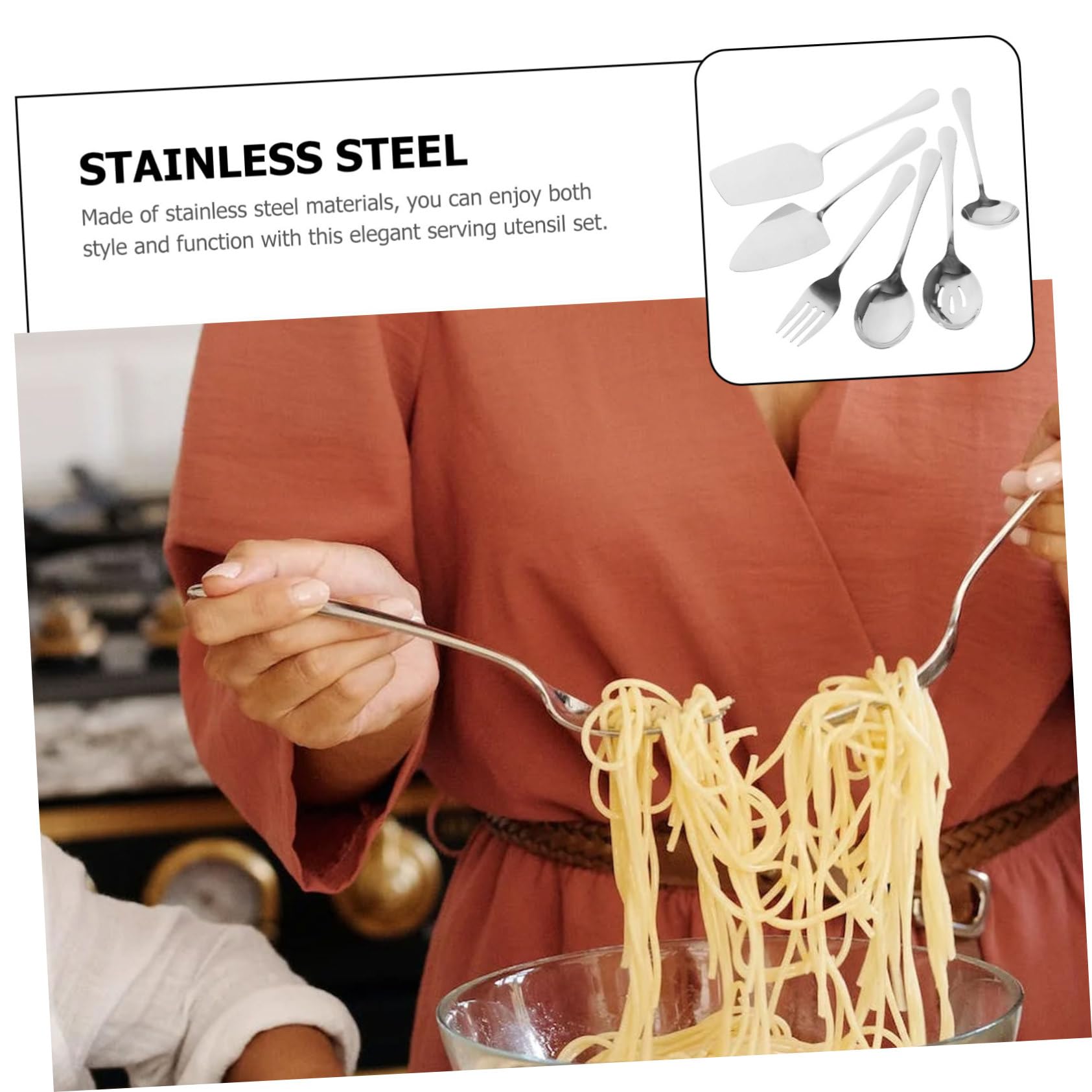 PLAFOPE Set di Posate 6 Pezzi in Acciaio Inossidabile da Portata Cucchiai e Forchette Eleganti Resistenti e Lucidati, per Feste e Buffet in Famiglia