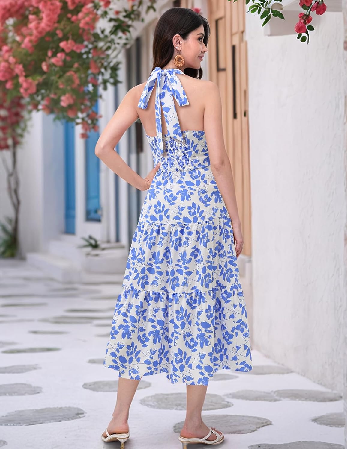 DRESSTELLS Womens Summer Floral Maxi Dress 2026 Casual Halter Spaghetti Strap Tiered Flowy Beach Long Sundress - Image 2