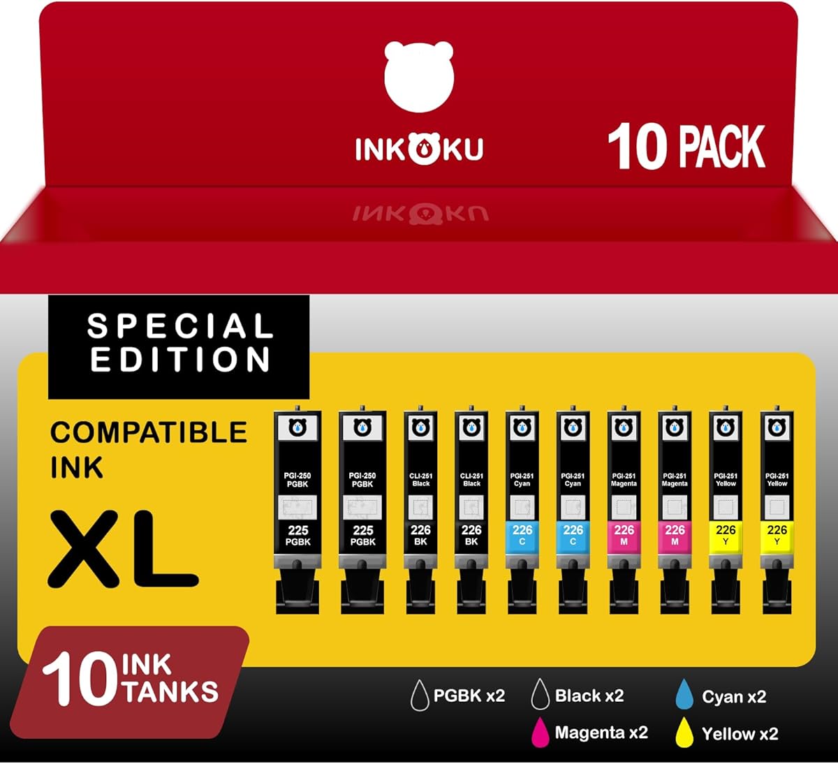 225 226 Ink Cartridges Combo Pack, PGI-225XL CLI-226XL 10 Color Value Pack Compatible with Canon PIXMA MG5220 MG5320 MG6120 MX882 Printers (2PGBK, 2Black, 2Cyan, 2Magenta, 2Yellow, 10 Pack)