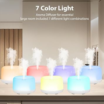 Aromaterapi Nemlendirici/Masaüstü Nemlendirici/Aroma Difüzör/Uzaktan Kumandalı Masaüstü Nemlendirici, 7 LED ışık renkleri gece lambası, Otomatik Kapanma, 30sqft'ye kadar Odalar için 500 ml