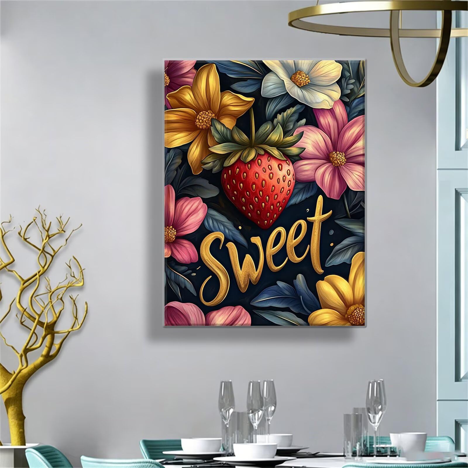 Dipingere con i Numeri Adulti fiore fragola, Quadri da Dipingere Numerati Fai Da Te per Principianti e Adultis, Olio La Pittura di Numeri Kit, Hobby Creativi Adulti, Decorazioni Casa 90x120cm Q3S-576