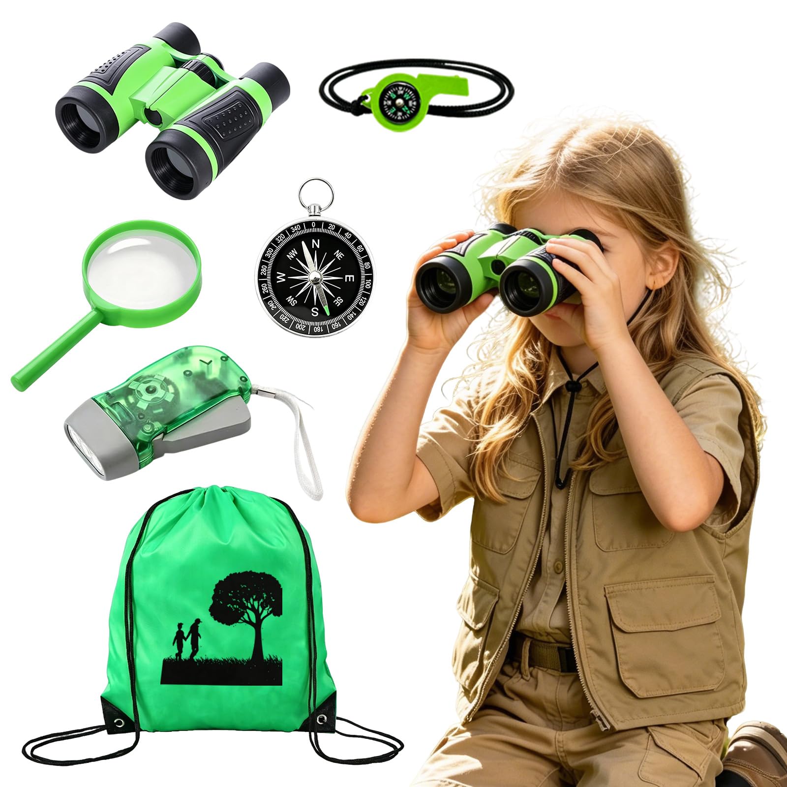 Explorer Costume Kids, 6 Pcs Explorer Kit with Abundant Accessories, Green