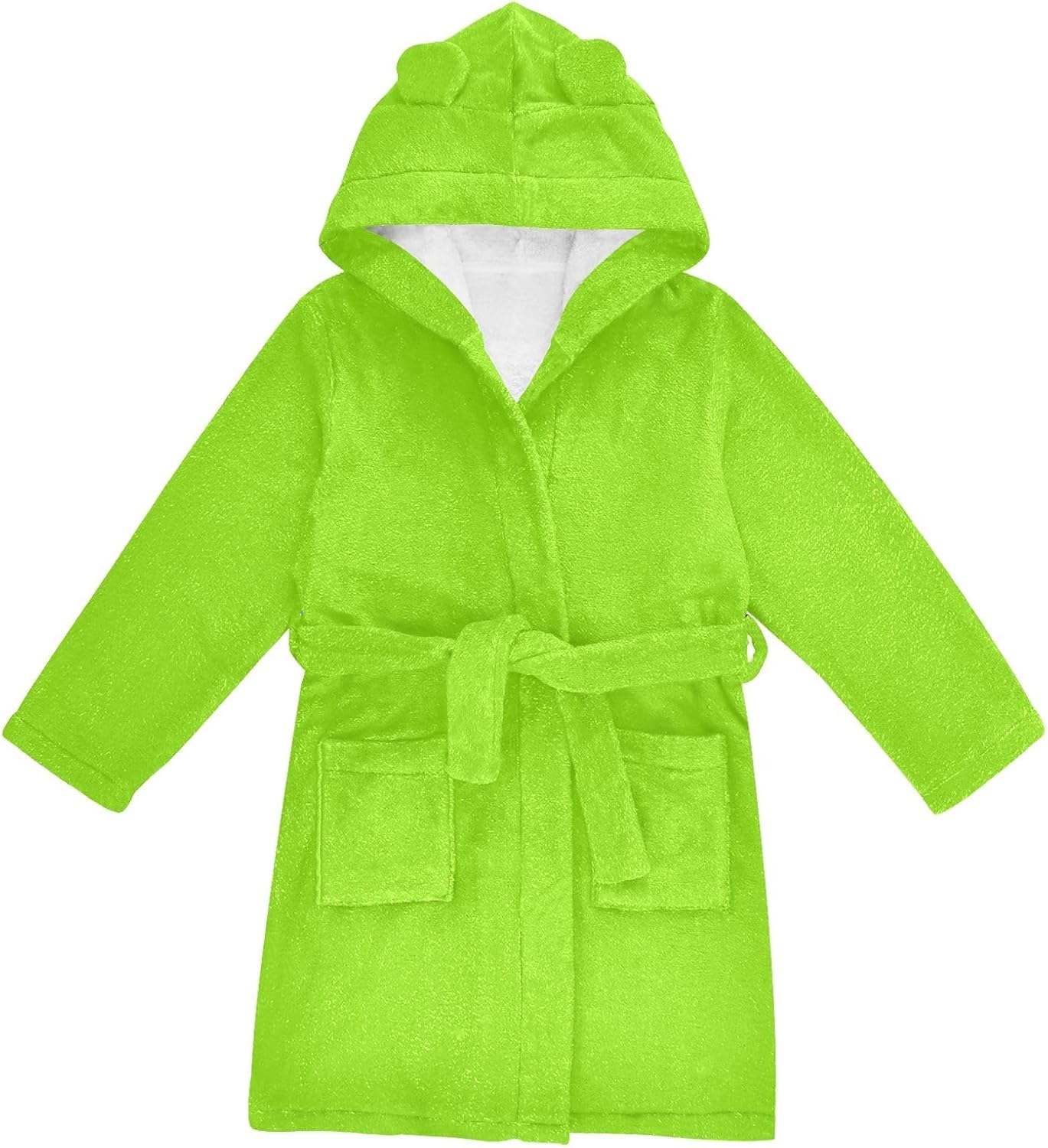 ODAWA Kids Bathrobe Lemon Grass Green, Soft Plush Hooded Towel Robe for Boys Girls, Quick Dry Swimming Bath Beach Coverup