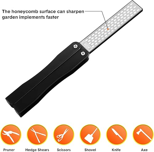 Miniatura 2 de Paquete de 2 sacapuntas de herramientas de jardín, afilador de cuchillos de diamante de bolsillo plegable, grano 400/600, tijeras de doble cara,