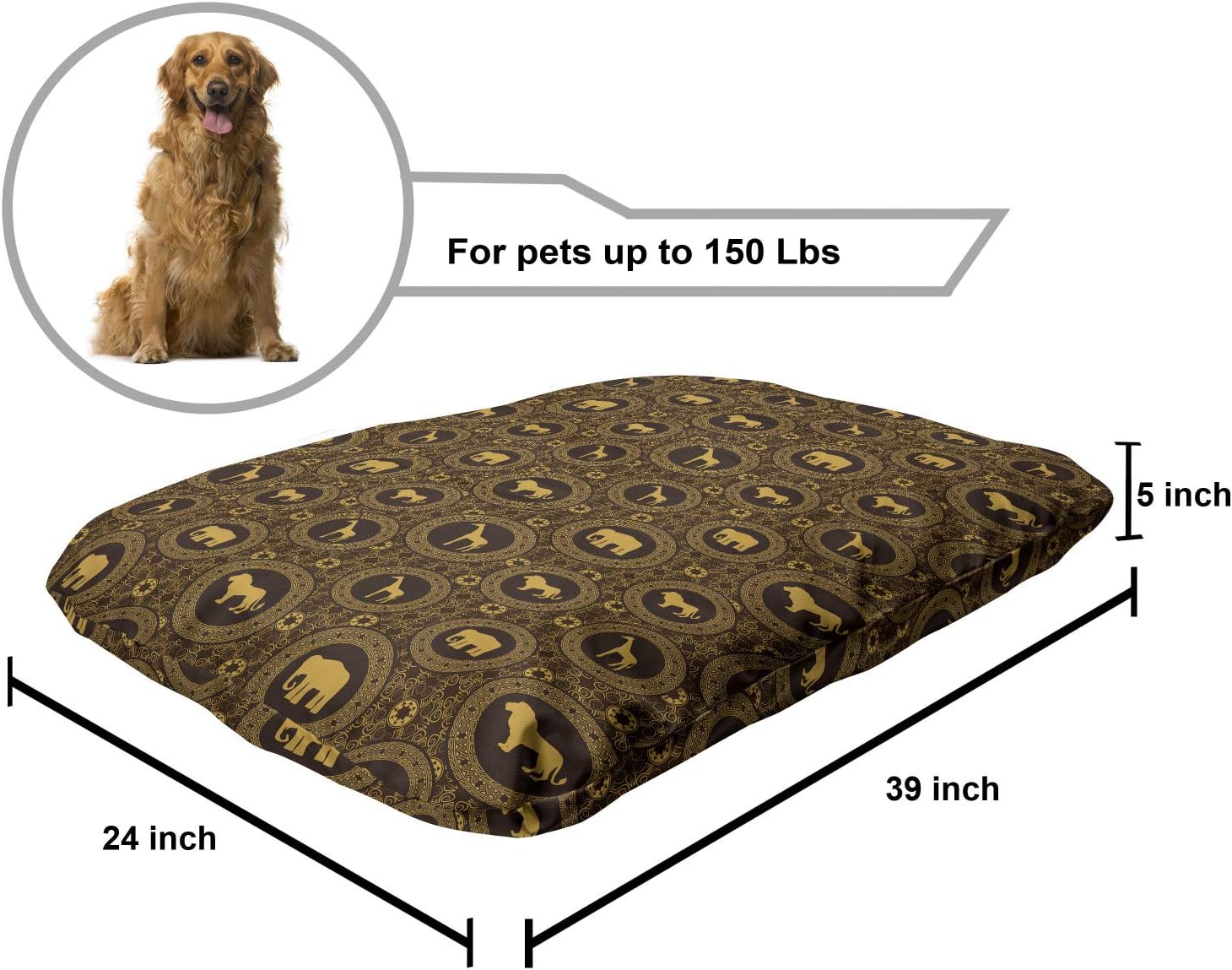 review Lunarable Savannah Pet Bed, Circular Motifs with Indigenous Animal Pattern Abstract Silhouettes, Chew Resistant Pad for Dogs and Cats Cushion with Removable Cover, 24