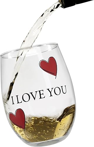 Miniatura 5 de BANBERRY DESIGNS Lover's - Juego de copas de vino con texto en inglés "I Love You", juego de 2 copas de vino sin tallo con corazones decorativos,