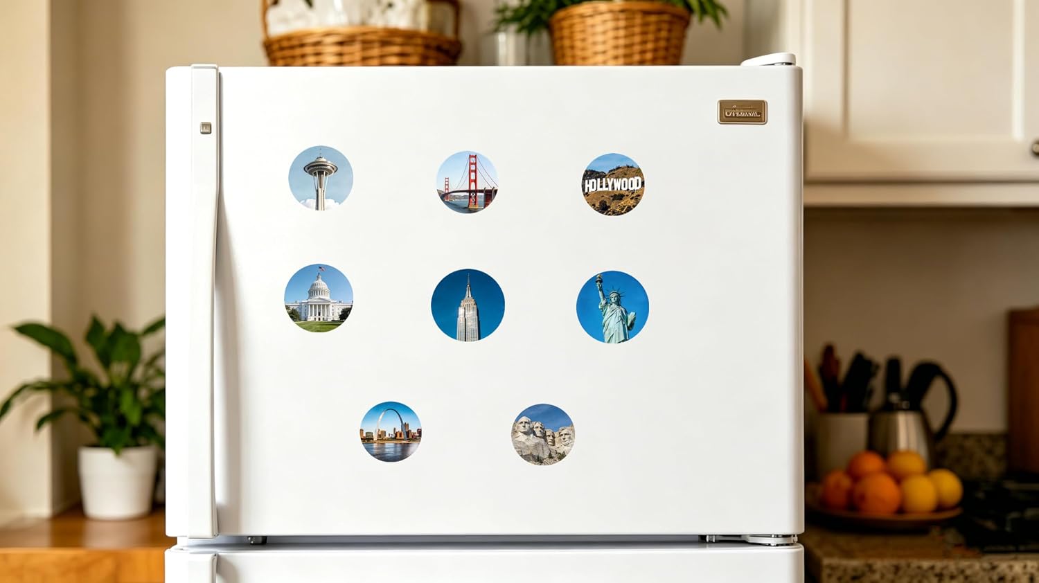 US Landmark Stickers 500 Pack 1.5in 8 Designs Vinyl Travel Decals Round Stickers Roll for Suitcase Laptop Water Bottle Bicycle Journaling HD Print