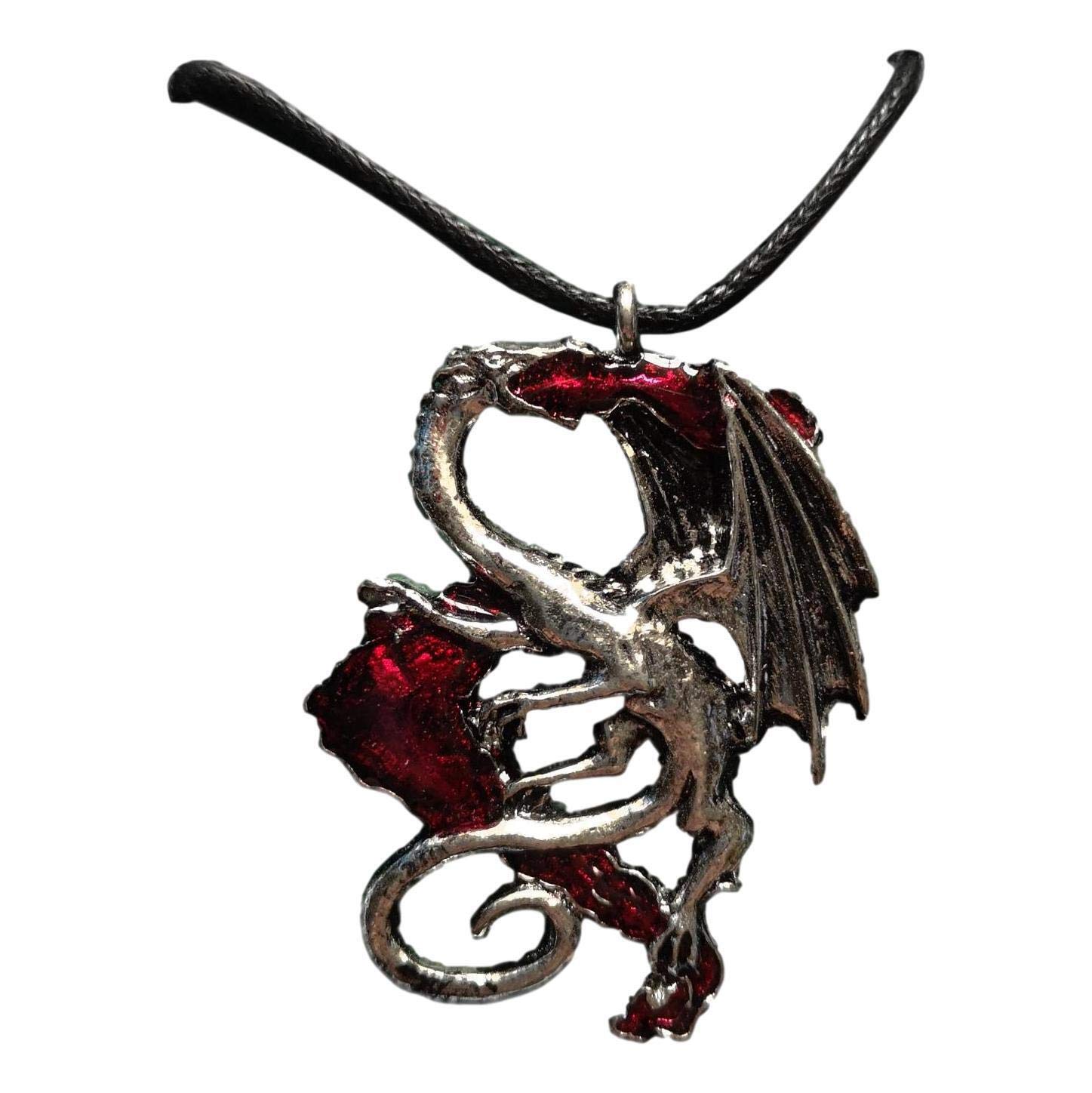 David Hinwood Fire Breathing Dragon enameled Pewter Metal Black Cord Pendant