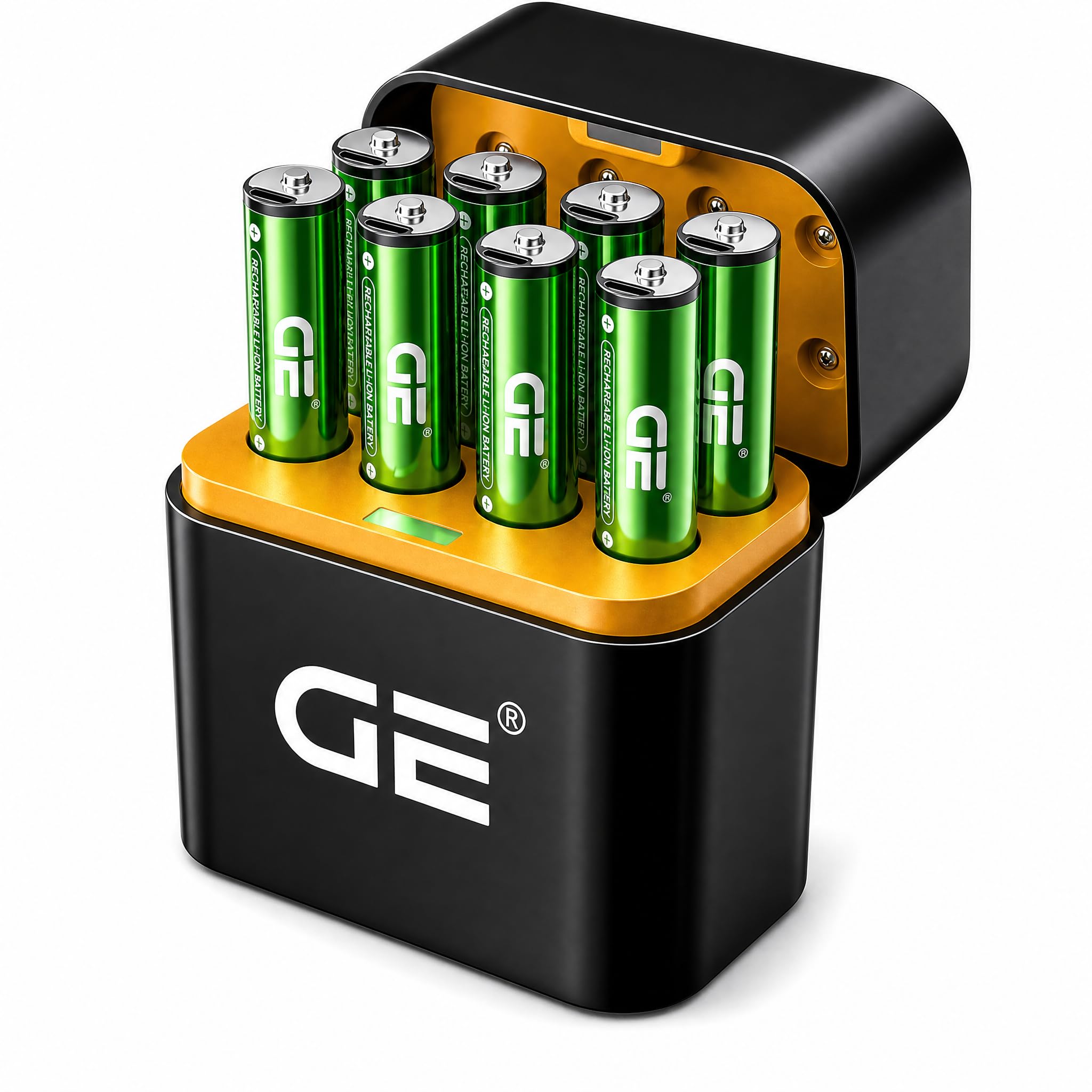 ge® aa rechargeable batteries (lithium 1.5v - 2500 mwh) - new launch in 2026 | fast charge mode (direct usb‑c + wireless) | pack of 8 batteries | 10 years of life and 1,500+ recharges