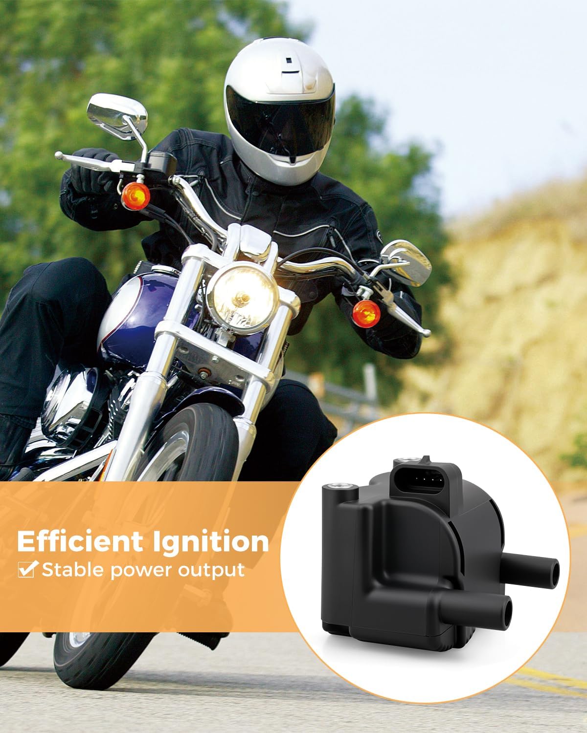 31743-01 Single Fire Ignition Coil Fit for Harley-Davidson Twin Cam 88, Softail, Electra Glide, Road King 2001 2002 2003 2004 2005 2006, Replaces Part Number 210538