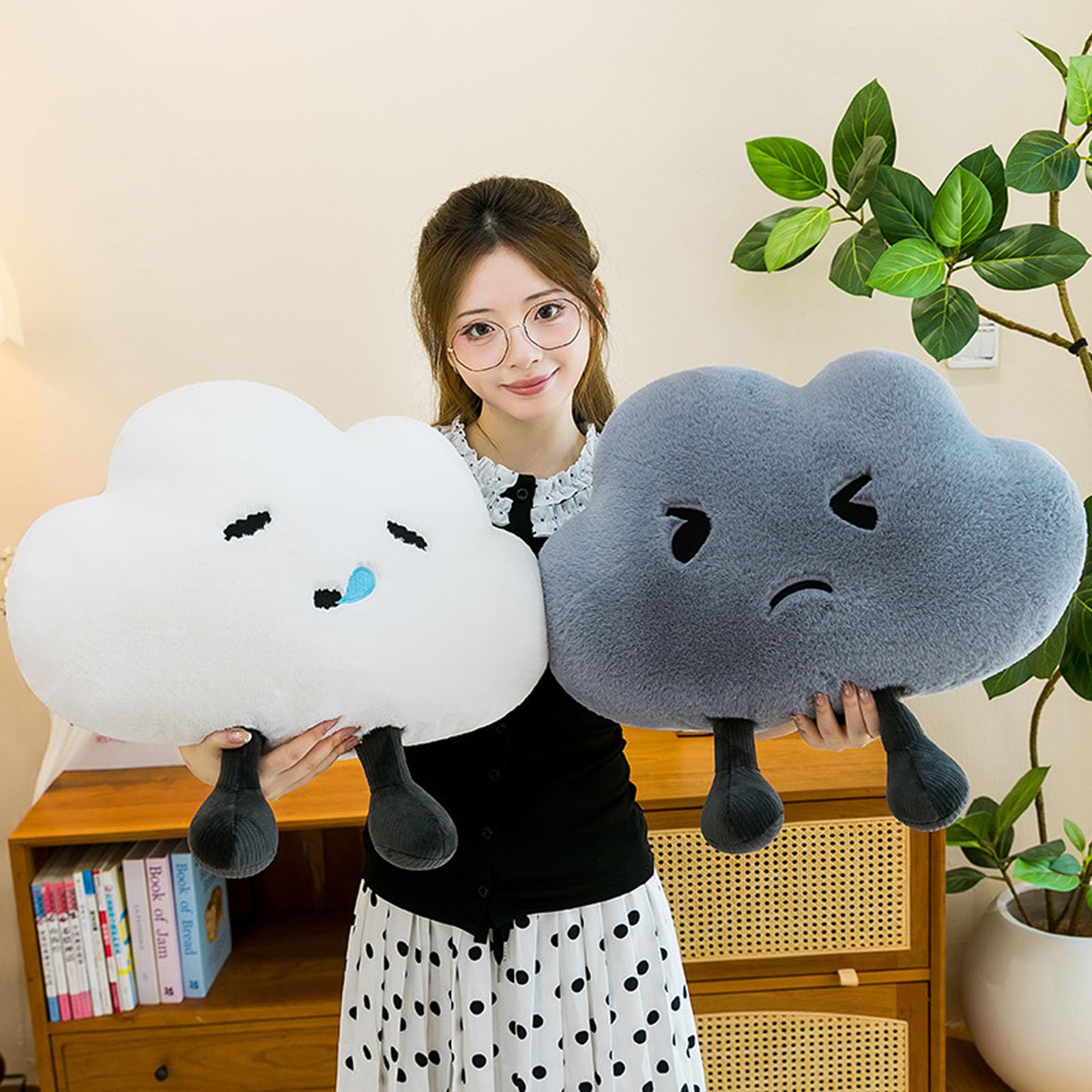champracer Wolkenkissen Plüsch, weiches Sofakissen in Wolkenform mit lustigem Gesichtsausdruck, Flauschiger Rücken- und Kuschelbegleiter für Kinder und Erwachsene (Grau,70cm)