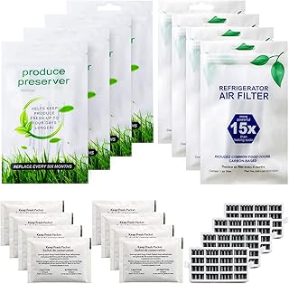 Funmit W10311524 Air Filter (4 Pack) & W10346771A Freshflow Produce Preserver (8 Pack) Replacement for Whirlpool Refrigerator