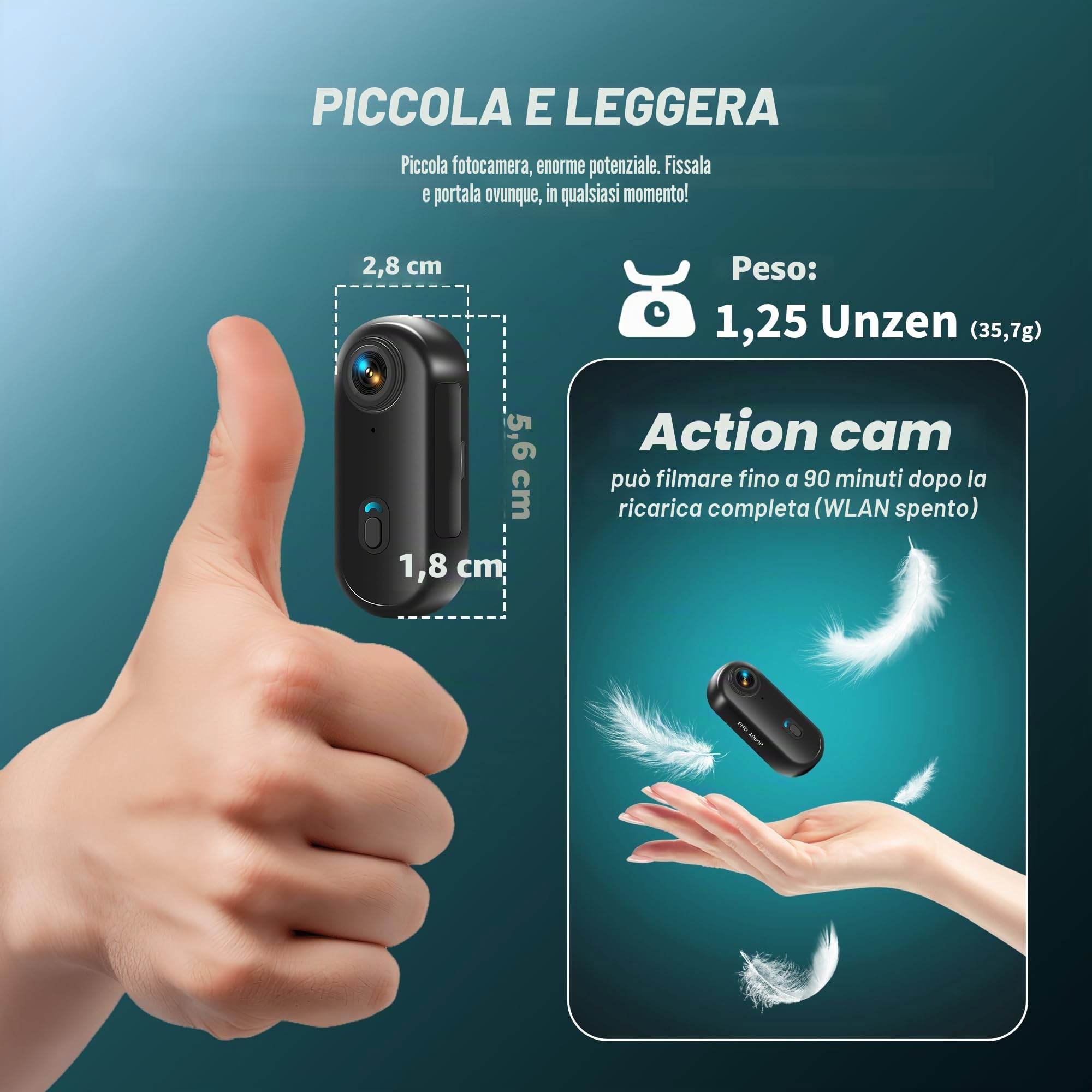 Mini Action Cam Con 16G, 1080P Fotocamera Subacquea Bodycam | Impermeabile Fino a 30 m, 360° Telecamera Moto, POV a Mani Libere, Fotocamera Per Casco, Polizia Professionale Per Vlogging