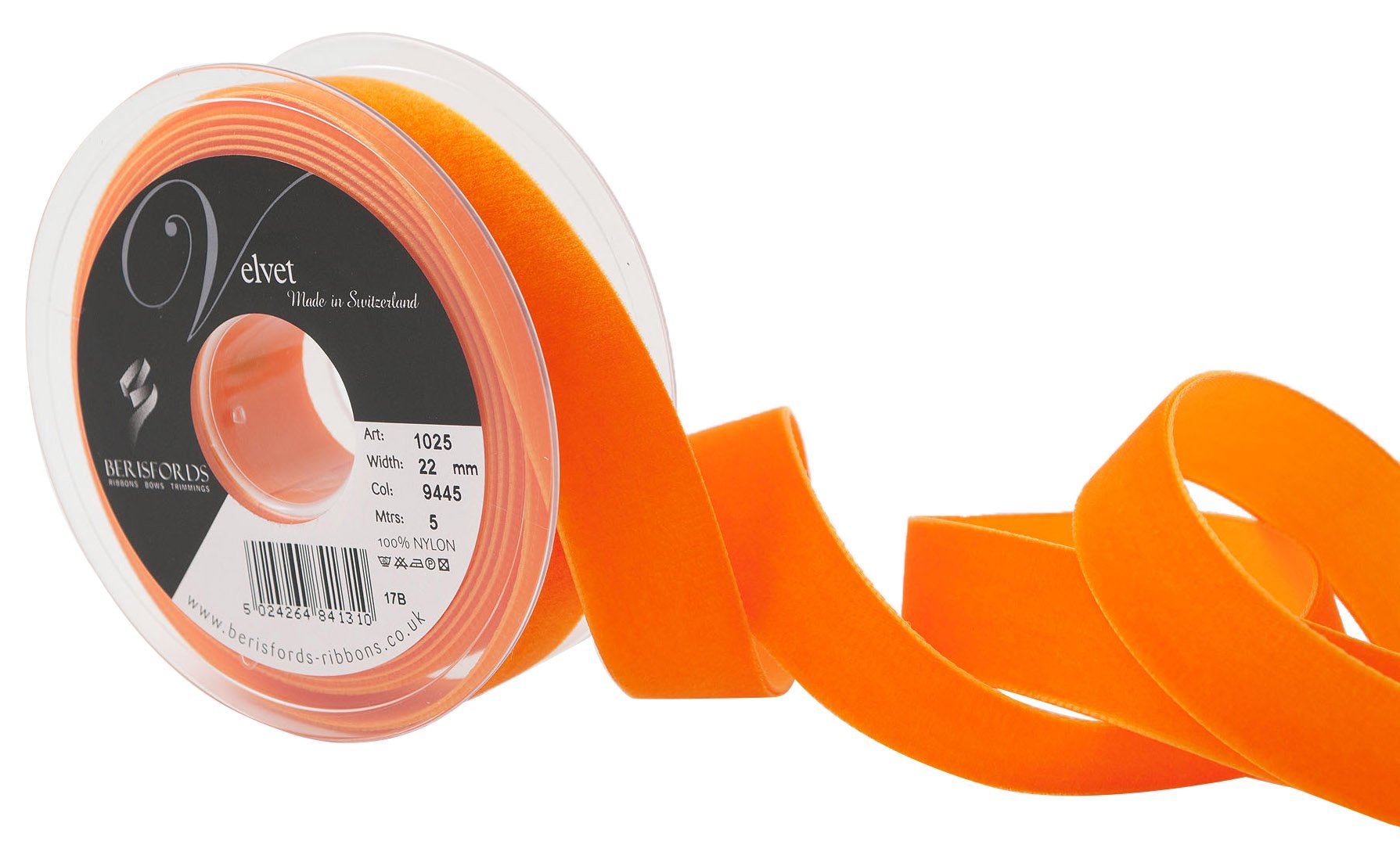 Berisfords 9445 Orange Velvet Ribbon Mini Roll