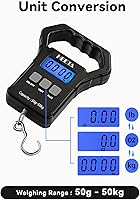 Vista 3 de HEETA Báscula de pescado, báscula digital portátil de pesca colgante de 110 libras / 110.2 lbs con pantalla LCD retroiluminada, báscula de equipaje