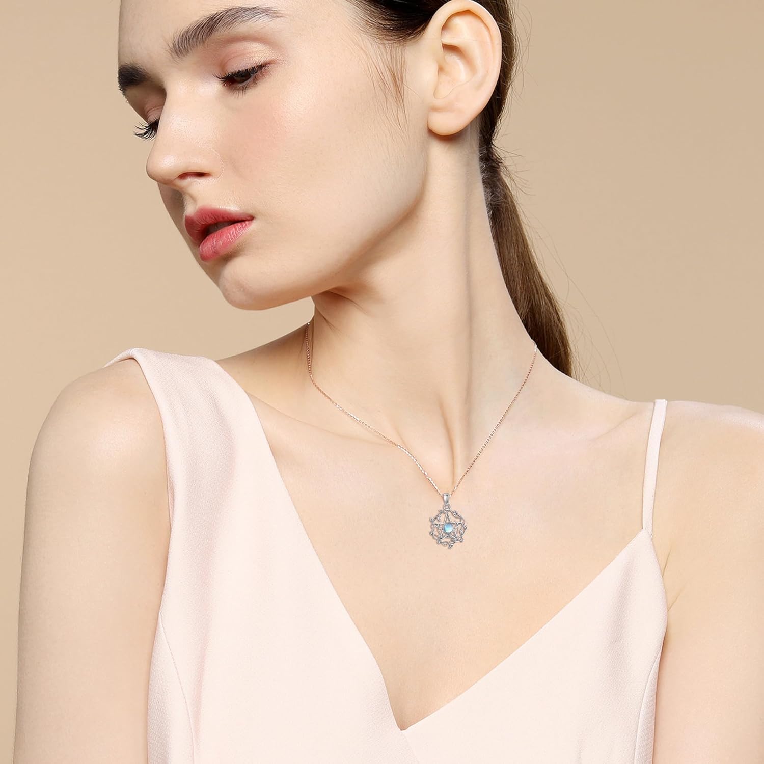 YFN Pentagram Pentacle Necklace Sterling Silver Pentagram Pentacle Moonstone Pendant Necklace Pagan Wiccan Jewelry for Women Gifts - Image 6