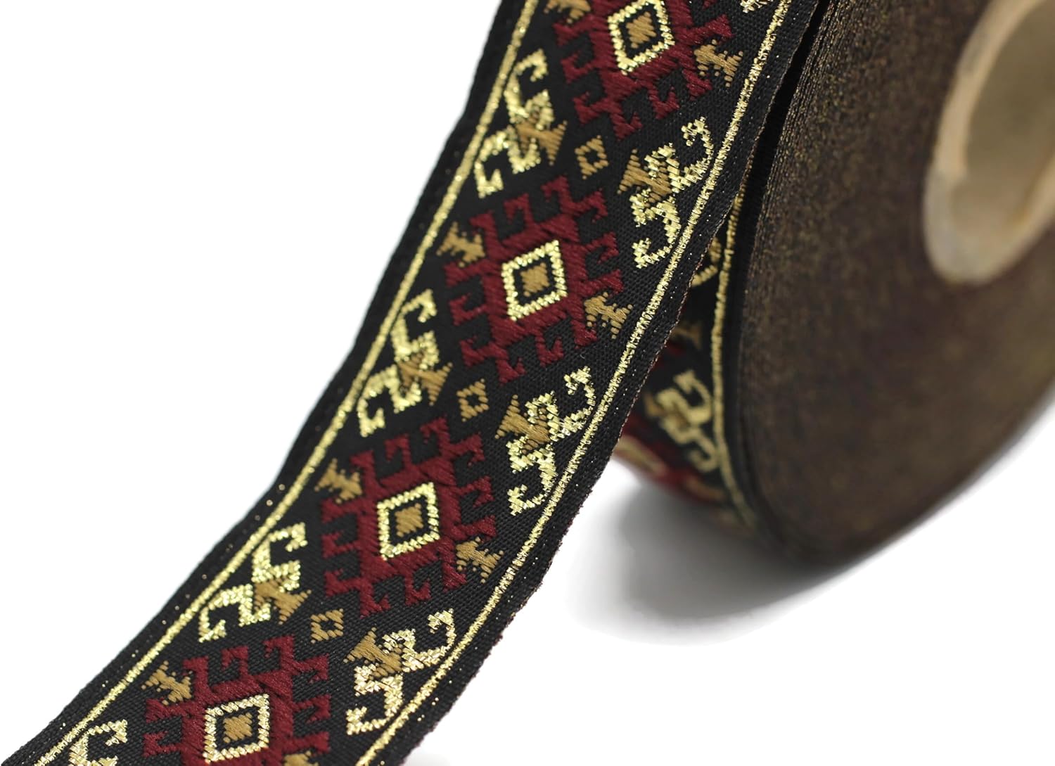 11 Yard Spool 0.98 inch Metallic Red Gold Snowy Jacquard Trim Vintage Ribbon Decorative Craft Sewing Jacquard Ribbon Trim 25953