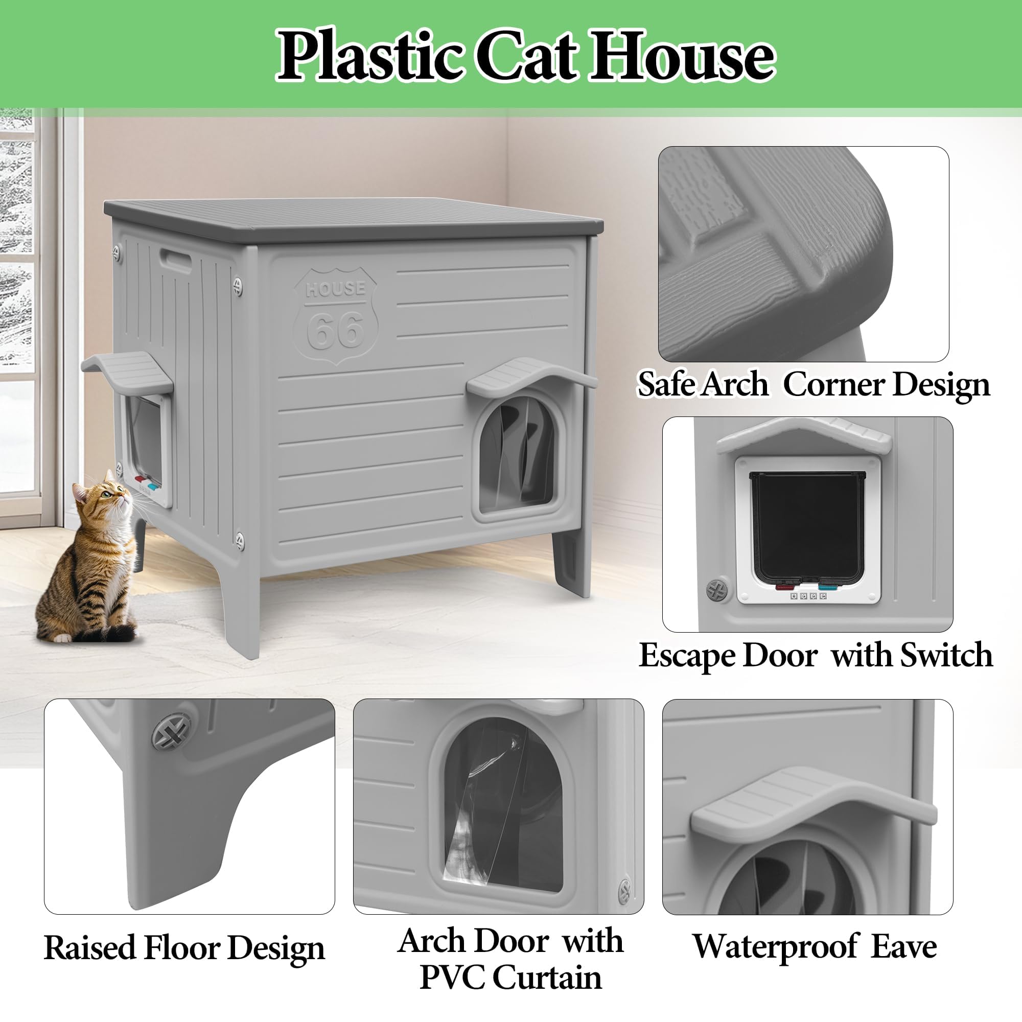 HiCaptain Casetta per gatti da esterno resistente all'inverno, gatti in plastica randagi, casetta per gatti da esterno, rifugio per cuccioli per piccoli e medi animali domestici, recinto per animali