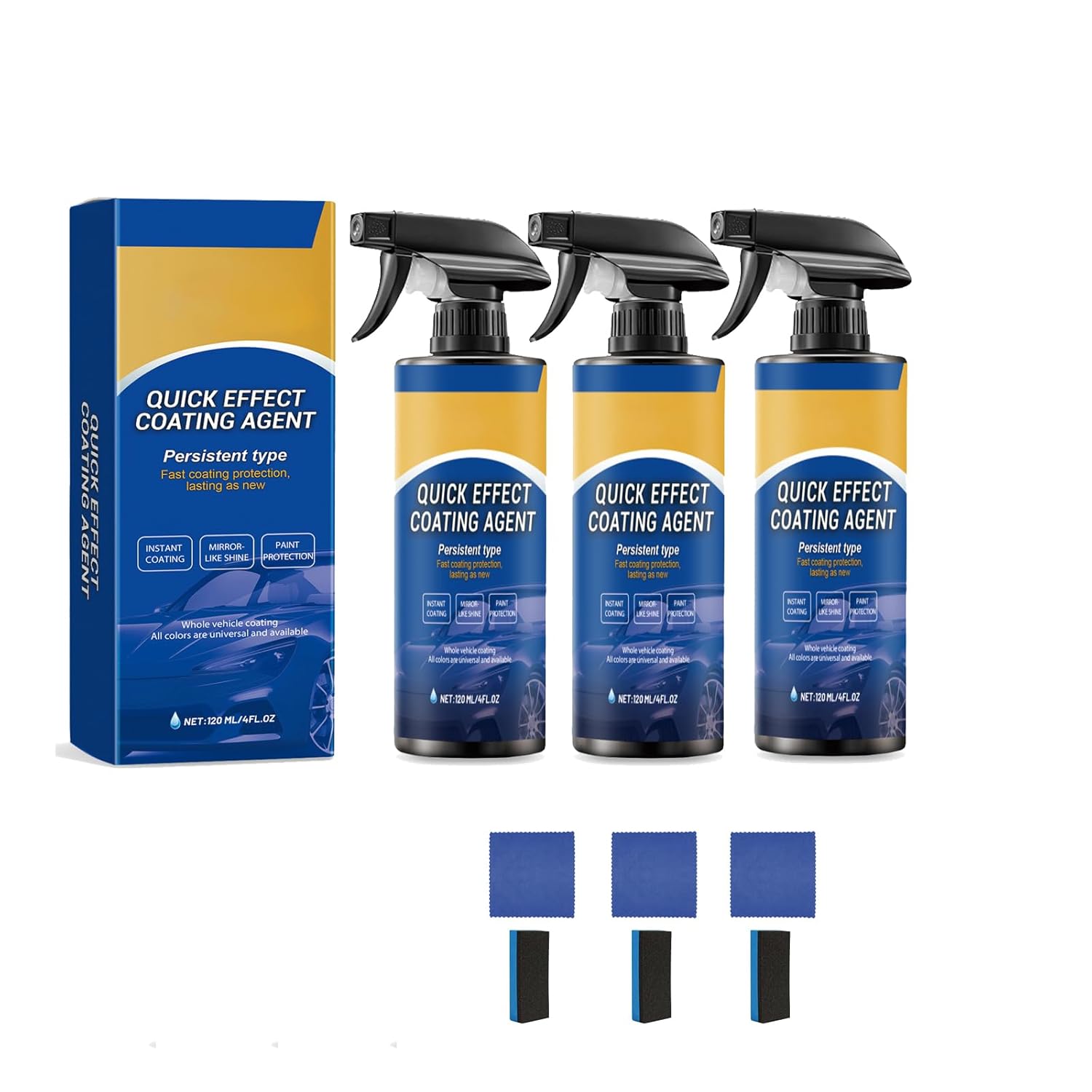 German Car Coating Spray, German Nano Spray for Cars, 3 in 1 High Protection Quick Effect Coating Agent, Multi-Functional Daily Care Wax Restore Shine & Long-Lasting Protection (3set)
